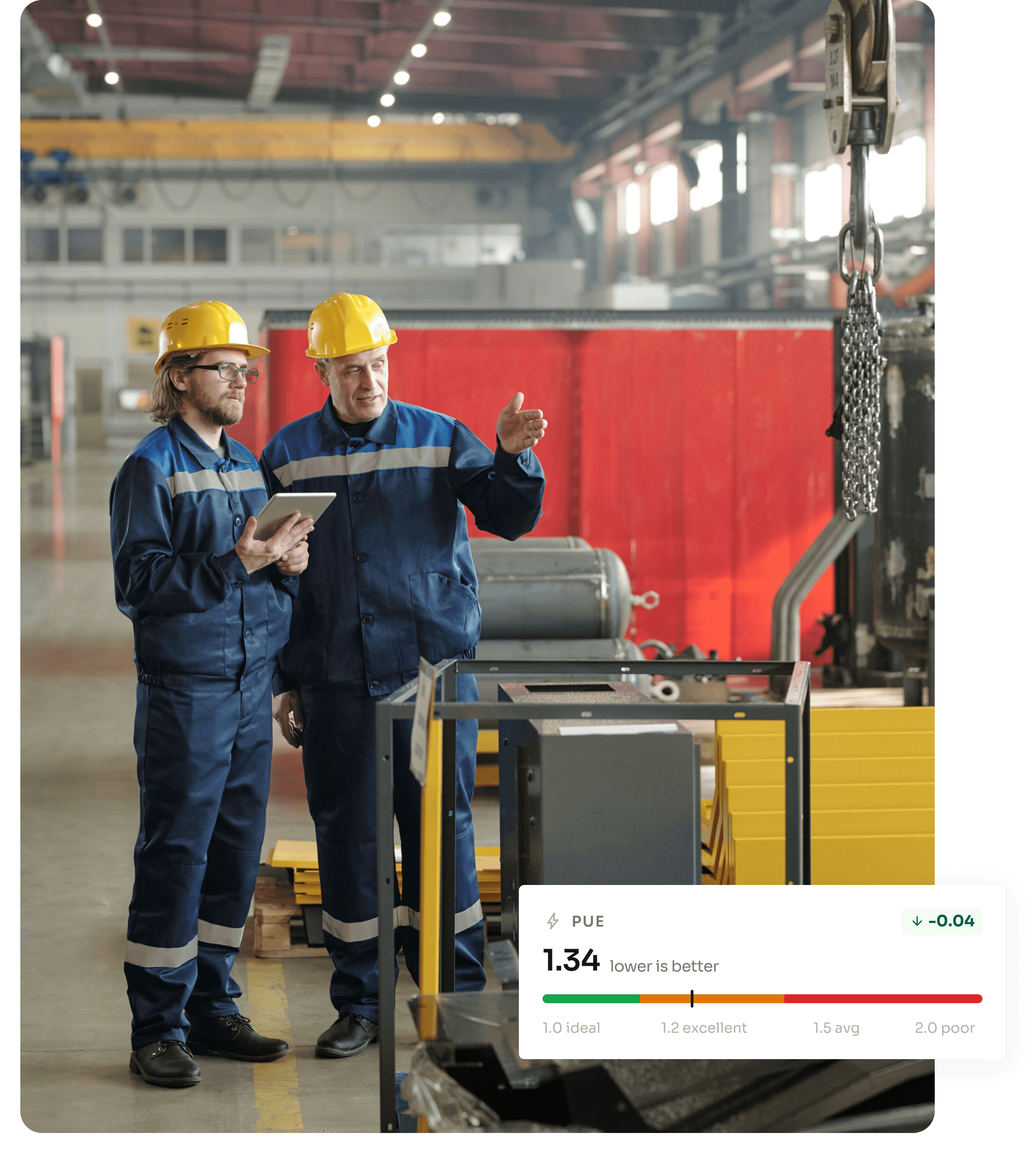 Factory workers reviewing production data